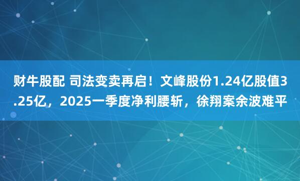 财牛股配 司法变卖再启！文峰股份1.24亿股值3.25亿，2025一季度净利腰斩，徐翔案余波难平